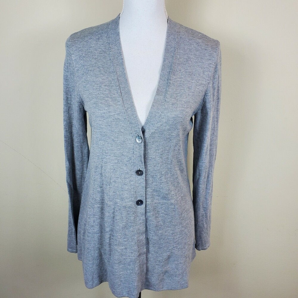 J. Jill Womens Cardigan S Gray Button Front V Neck Lightweight Sweater Small